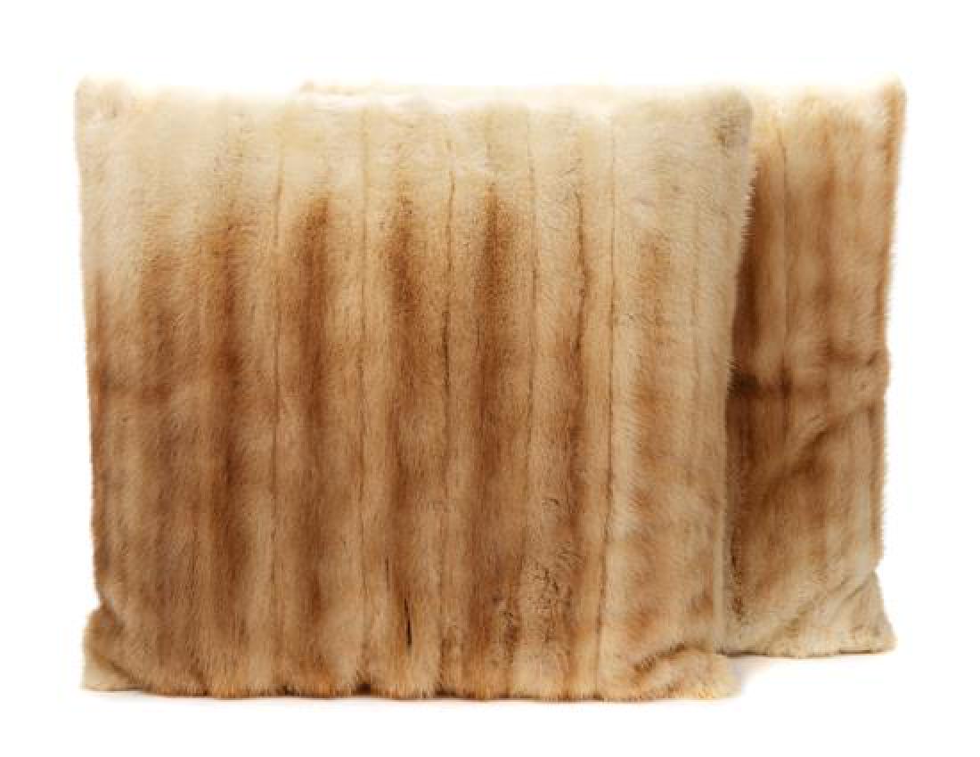 A Pair of Cream Mink Pillows, 24" x 24". (1 of 1)