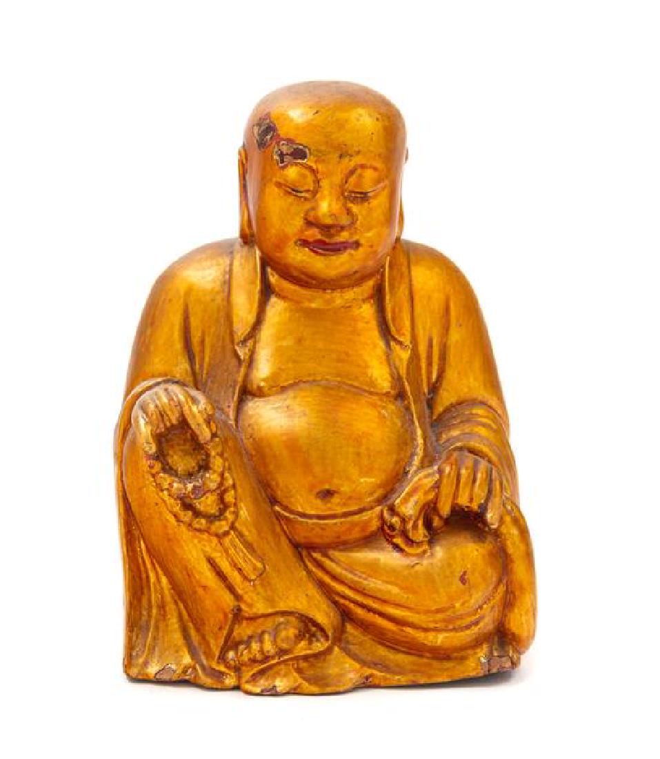* A Chinese Gilt Lacquered Wood Figure of Mile Buddha (1 of 1)