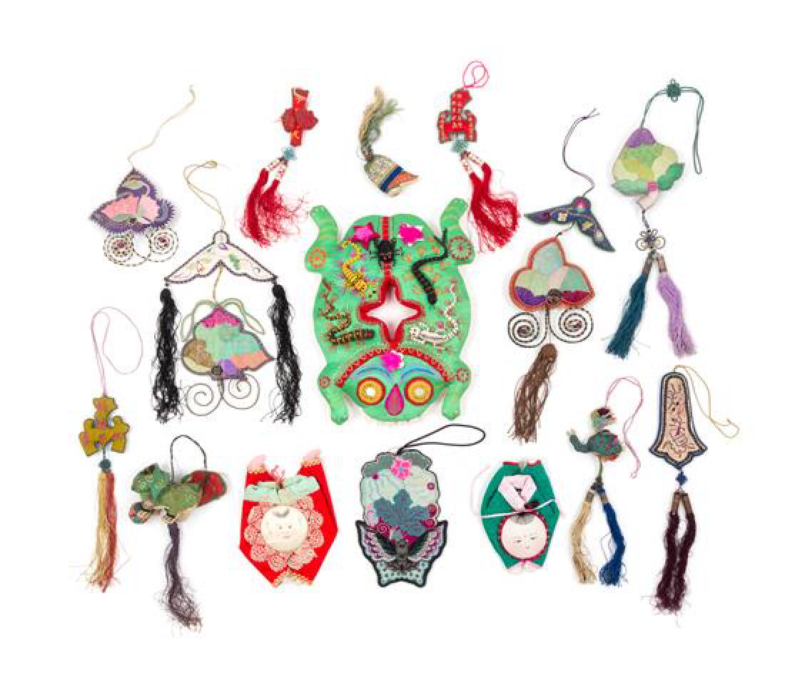 * Fourteen Chinese Embroidered Silk Articles Length of (1 of 1)