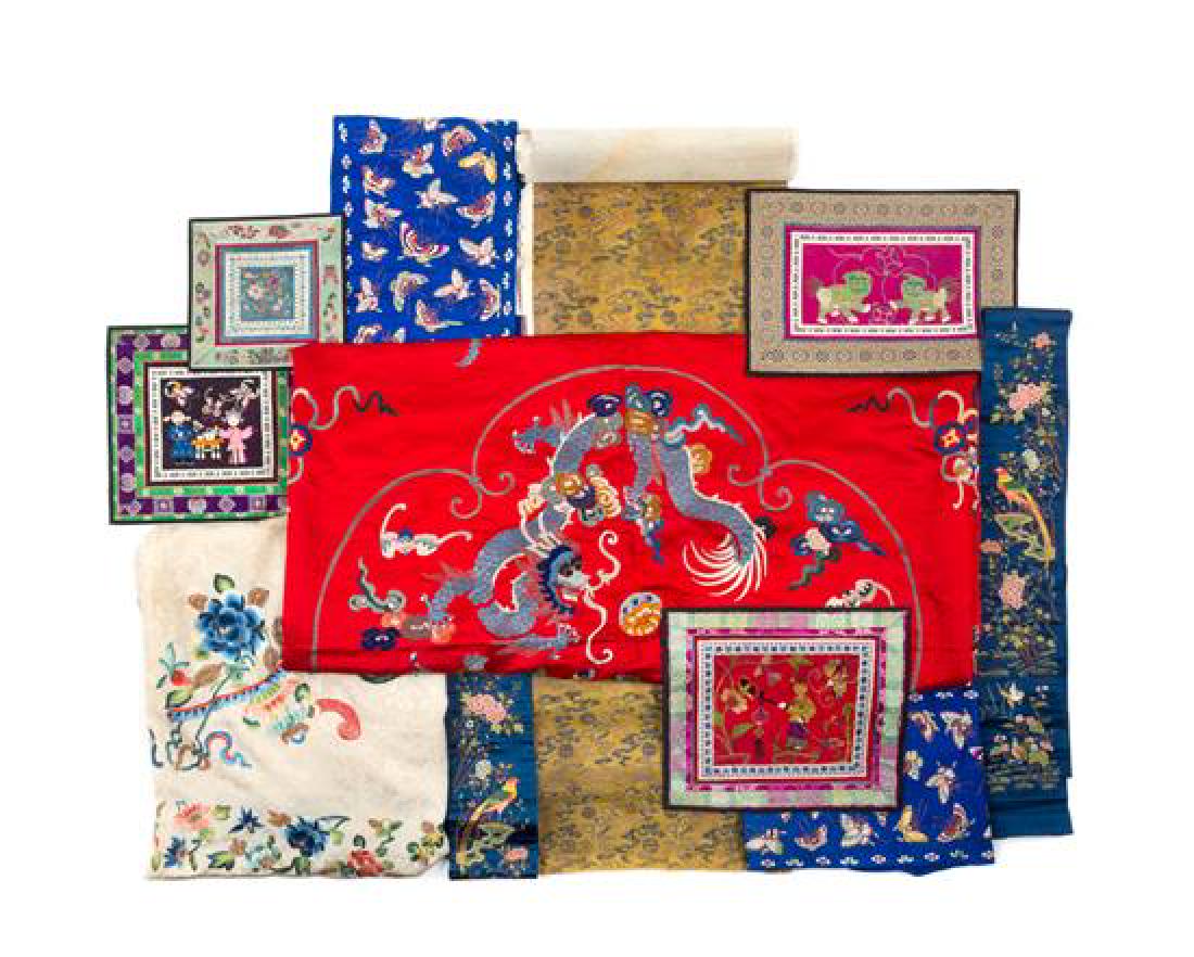 * Twelve Chinese Embroidered Silk Panels Length of (1 of 1)