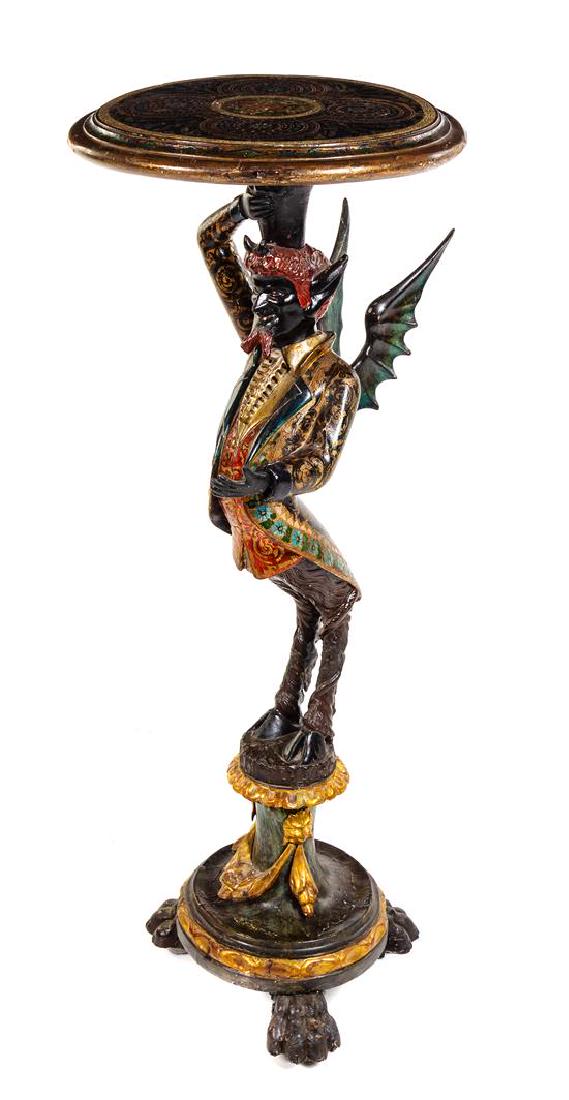 * A Venetian Carved and Painted Figural Table Height 42 (1 of 2)