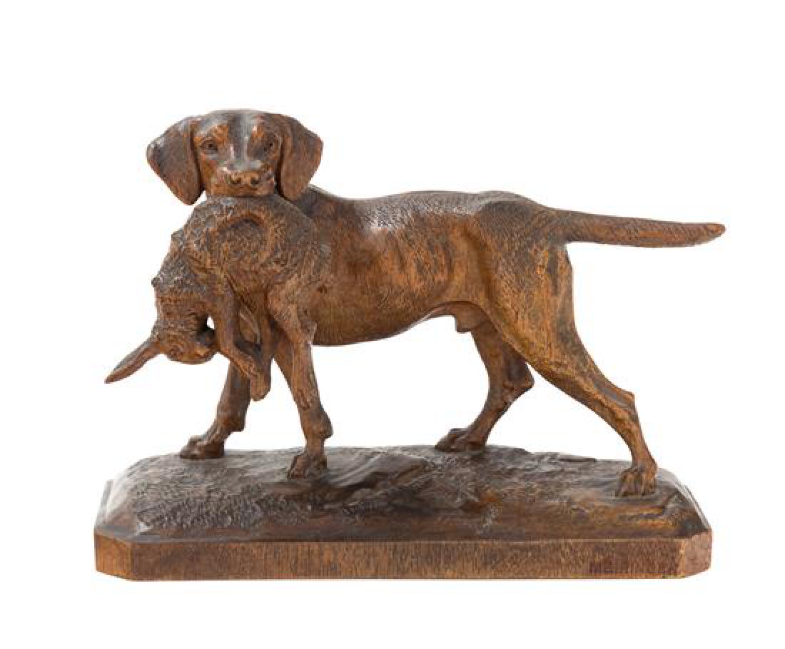 A Black Forest Carved Pointer And Rabbit Figural Group (1 of 1)