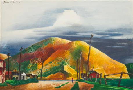 William Samuel Schwartz, (American, 1896-1977),: William Samuel Schwartz (American, 1896-1977) Untitled (The Hill) gouache on paper signed William S. Schwartz (upper left) 16 x 23 inches. Estimate $800-1,200