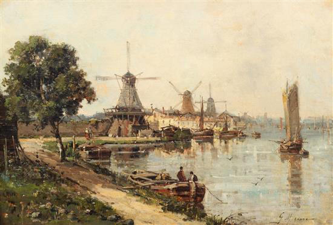 Gustave Mascart, (French, 1834-1914), Barges on a Dutch: Gustave Mascart (French, 1834-1914) Barges on a Dutch Canal oil on canvas signed G. Mascart (lower right) 15 x 22 inches. Estimate $400-600 Property from the Collection of M. Anthony Greene, Atlanta, 