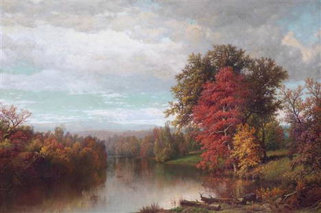 Attributed to William Mason Brown, (American,: Attributed to William Mason Brown (American, 1828-1898) Autumn on the River oil on canvas 23 1/4 x 34 1/4 inches. Estimate $800-1,200 Property from the Collection of M. Anthony Greene,