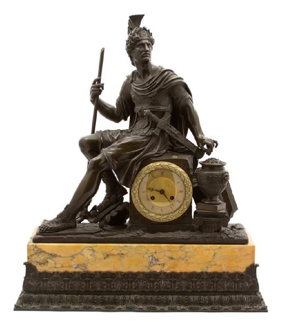 A French Bronze and Marble Mantle Clock Height 27 x (1 of 1)