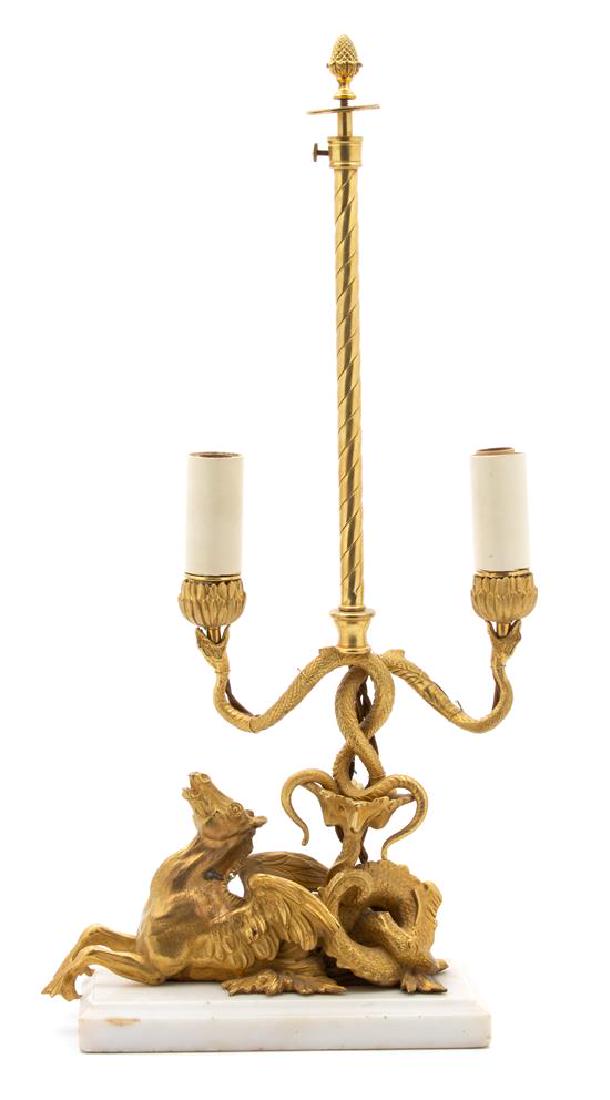 A French Gilt Bronze Sculpture of a Hippocamp Two-Light (1 of 1)