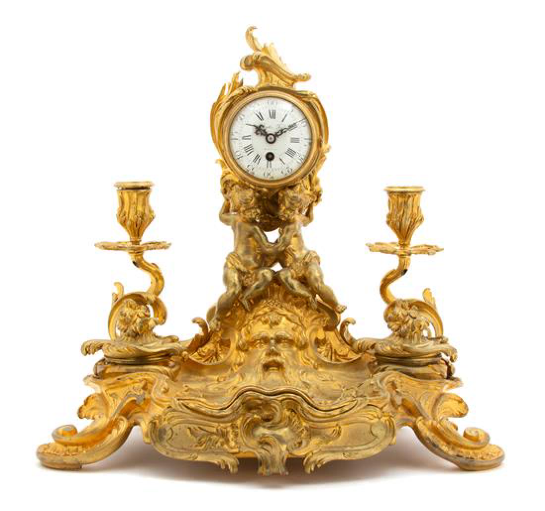 A Louis XV Style Gilt-Bronze Clock-Mounted Encrier (1 of 1)
