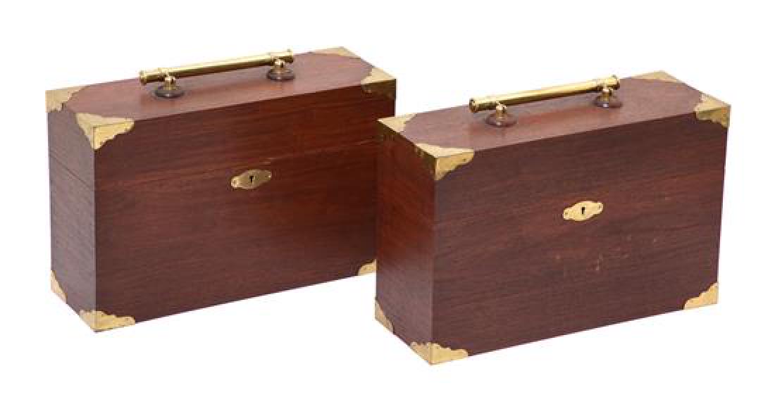 Pair of Bombay Company Brass Bound Rosewood Wine Boxes: Pair of Bombay Company Brass Bound Rosewood Wine Boxes 20th century having brass lift handles. Height 14 x width 20 1/4 x depth 7 inches. Estimate $50-100 Property from the Collection of M. Anthony Gr