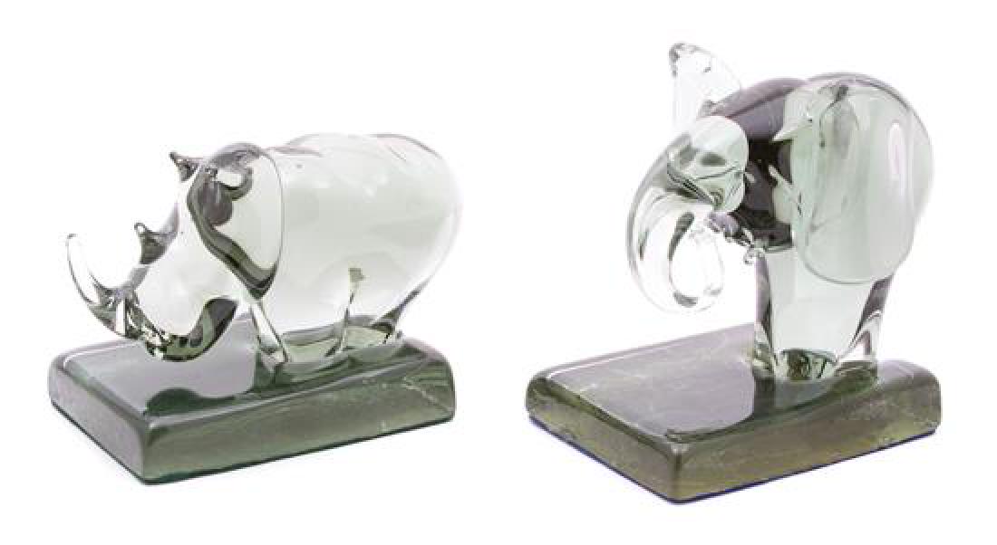 Two Hand Blown Glass Elephant and Rhino Sculptures (1 of 1)