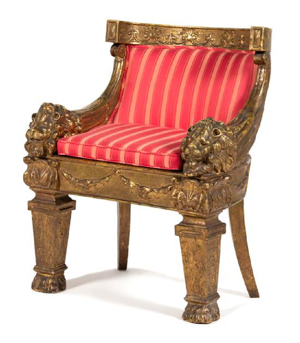 A Louis XIV Style Giltwood Barrel Back Lion Chair (1 of 2)