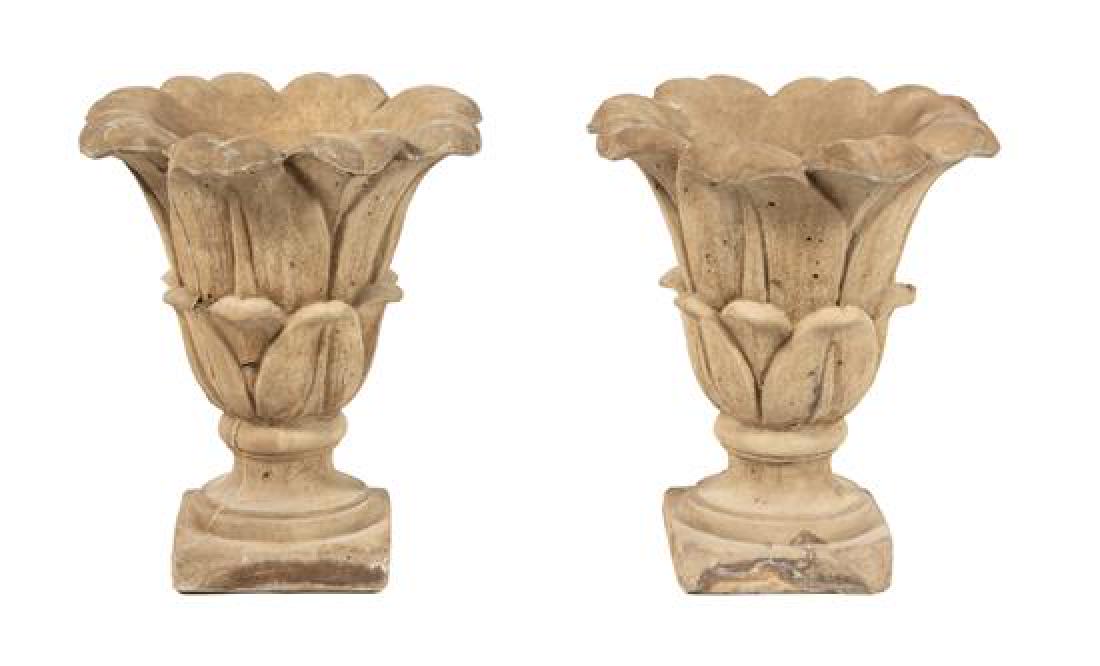 A Pair of Cast Concrete Tulip-form Urns Height 22 (1 of 1)