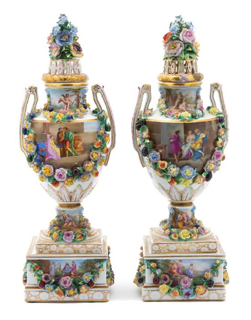 A Pair of Dresden Porcelain Floral Encrusted Covered (1 of 1)