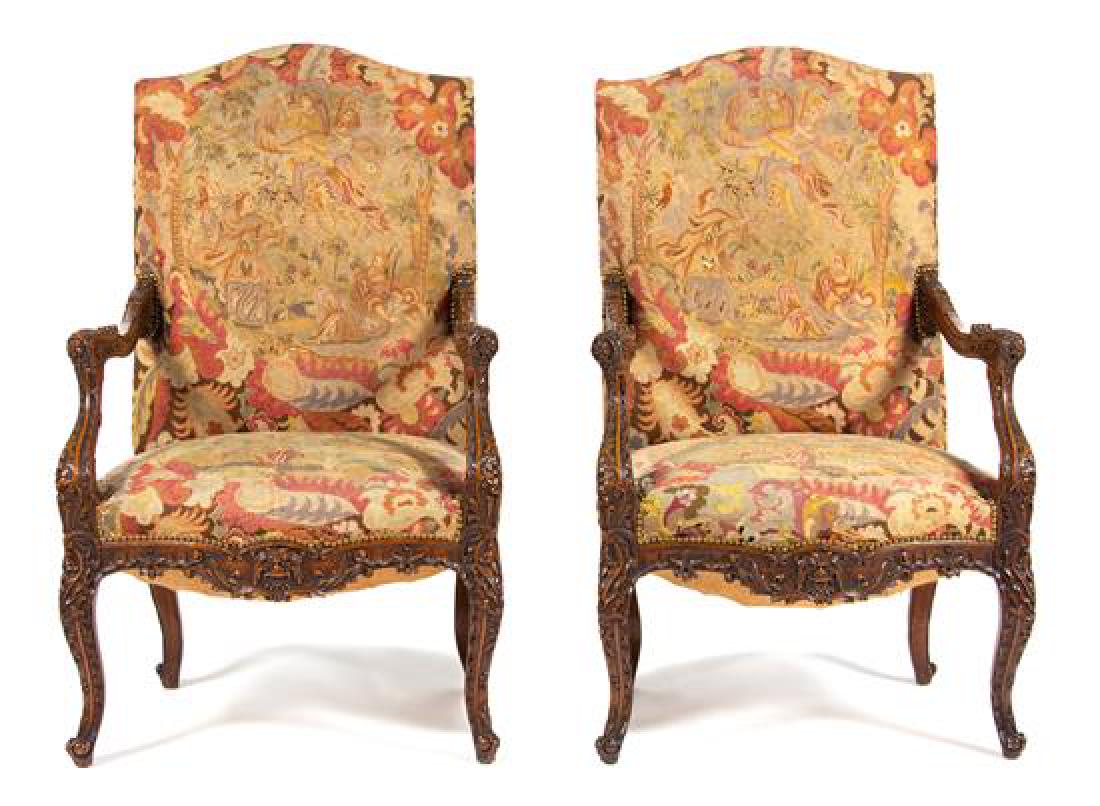 Three French Needlepoint Upholstered Fauteuils Height (1 of 2)