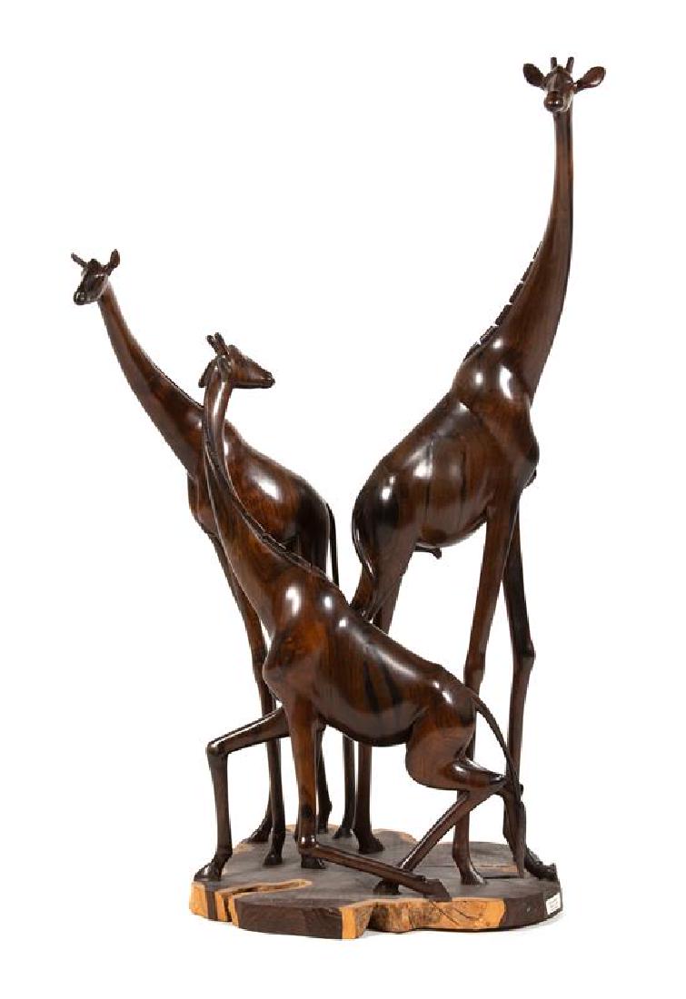 A Kenyan Carved Ebony Sculpture of Three Giraffes (1 of 1)