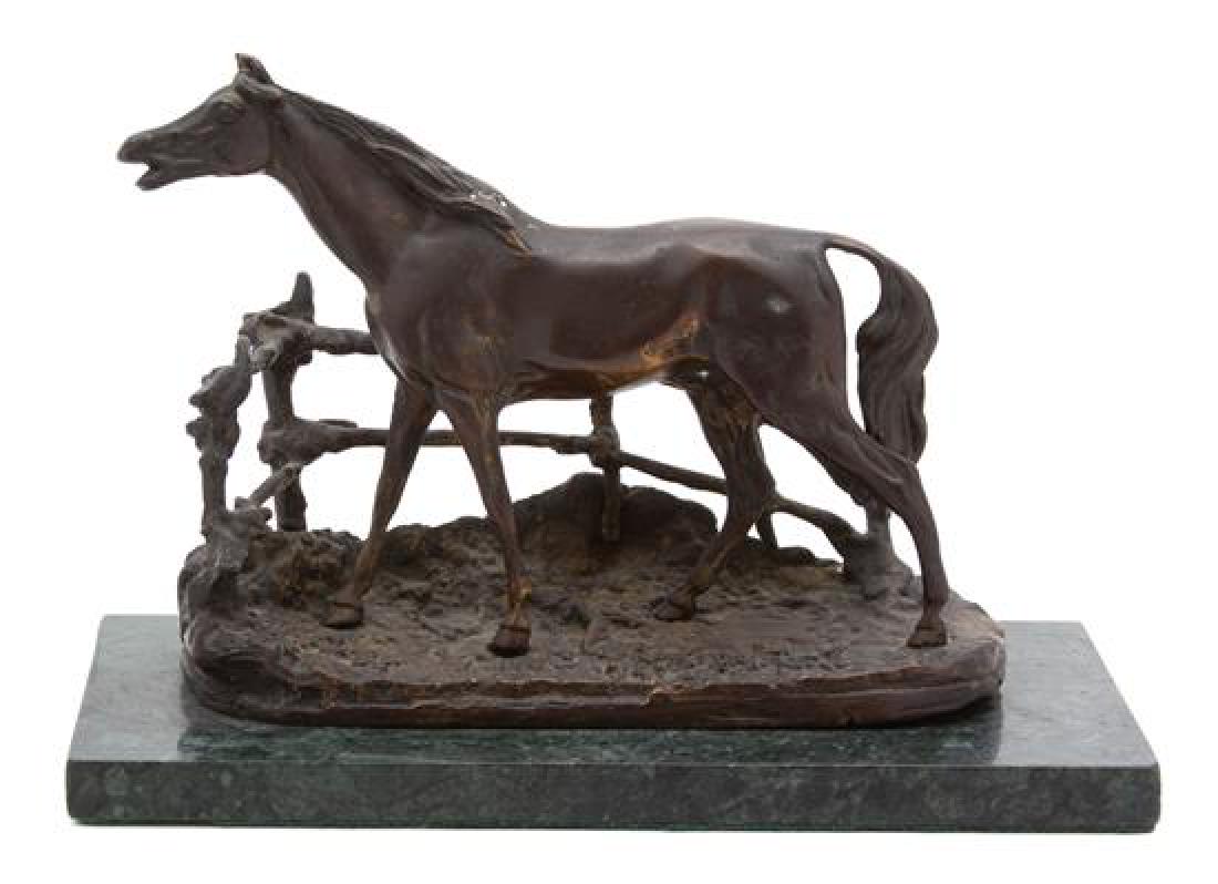 Pierre Jules Mene, (French, 1810-1879), Horse at the: Pierre Jules Mene (French, 1810-1879) Horse at the Gate bronze, mounted on a marble base inscribed P. J. Mene Bronze height 7 x width 9 x depth 3 3/4 inches. Estimate $500-700 Property from the Collec
