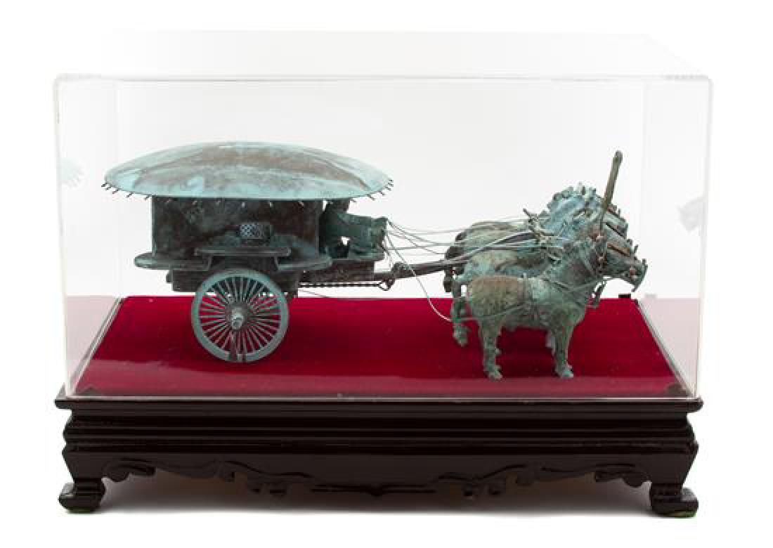 A Chinese Bronze Horse Drawn Covered Wagon Case, height (1 of 1)
