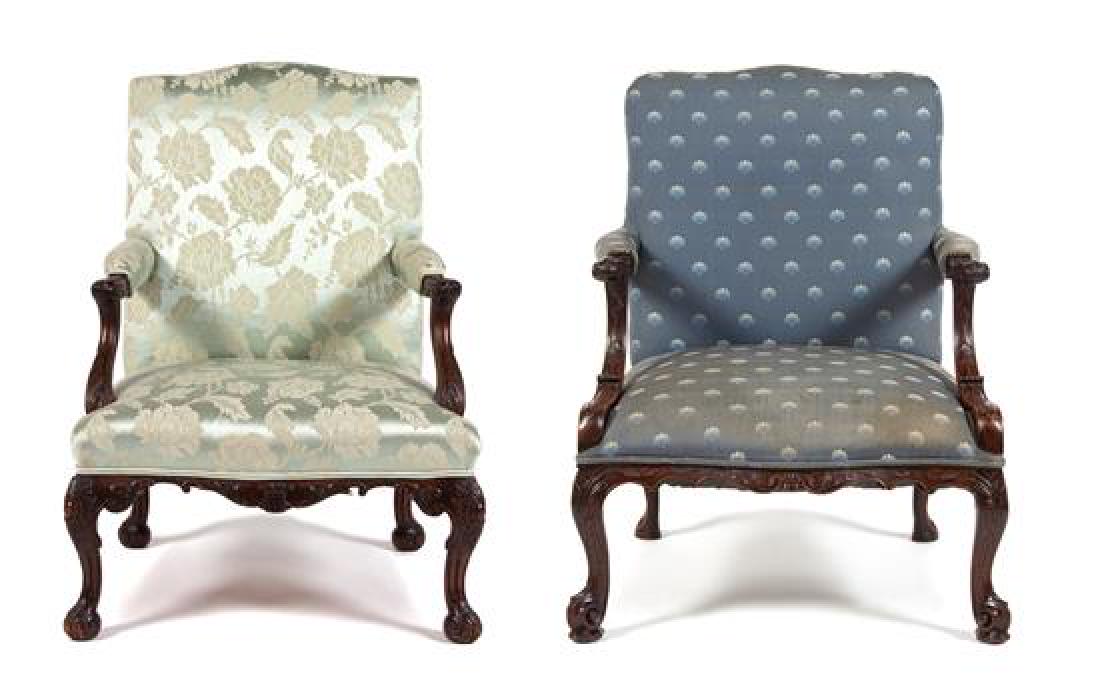 Two George II Style Carved Mahogany Open Armchairs (1 of 1)
