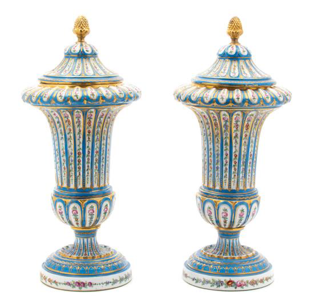 A Pair of Sevres Style Porcelain Polychrome and Gilt (1 of 1)