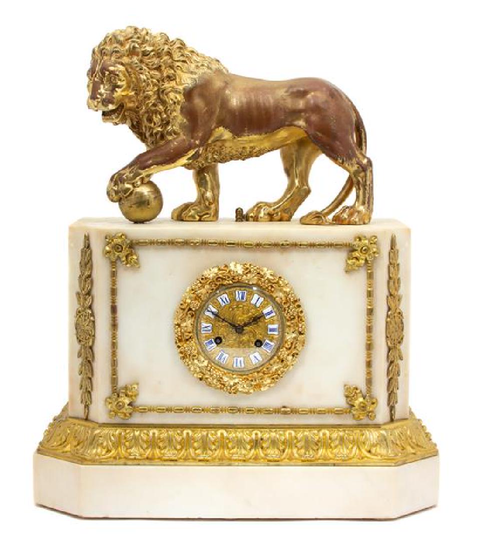 An Empire Style Gilt Bronze Mounted White Marble Clock (1 of 1)