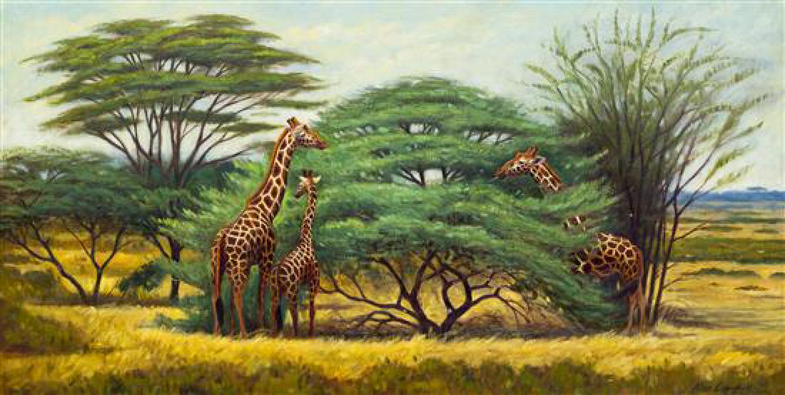 Alan Campbell, (American, b. 1950), Giraffes- Acacias, (1 of 2)