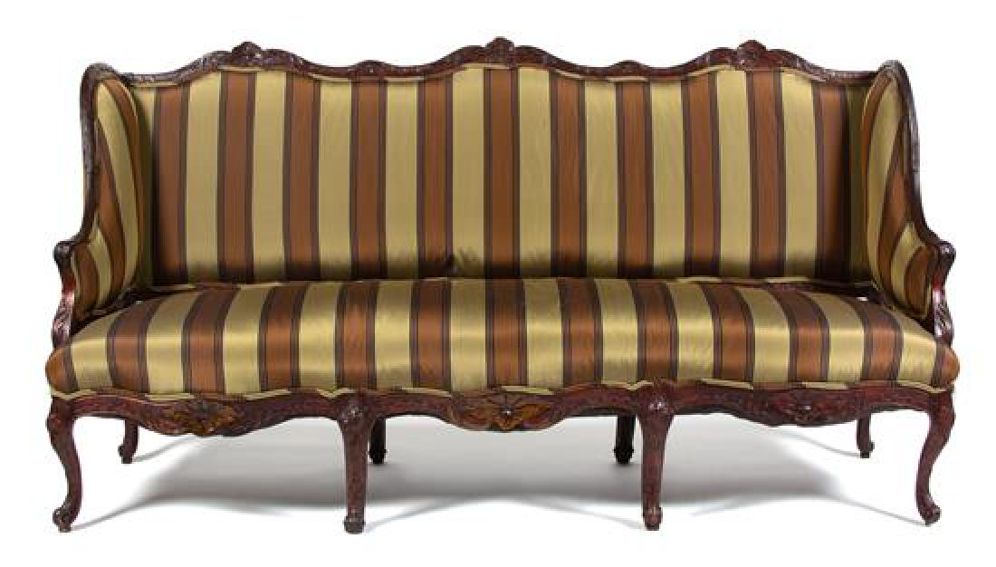 A Louis XV Style Carved Walnut Settee Height 41 1/2 x (1 of 2)