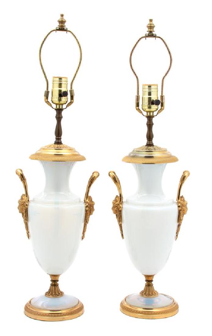 A Pair of Gilt Metal Mounted White Opaline Glass Vases (1 of 1)