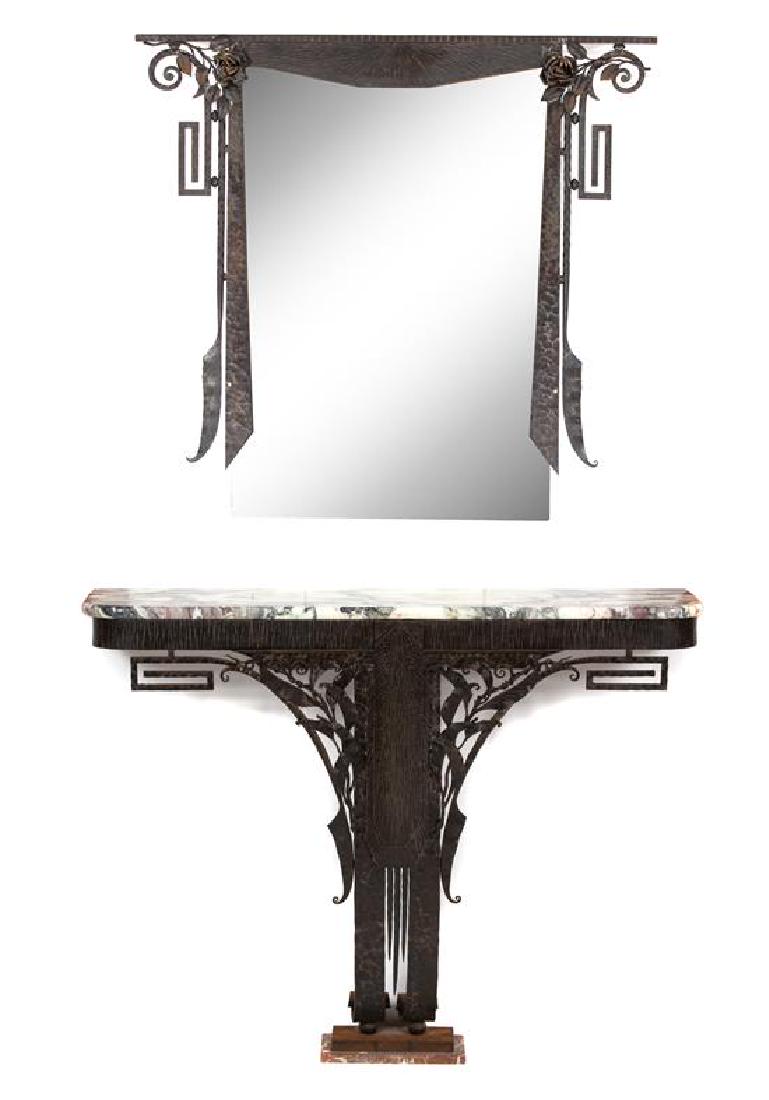 An Art Deco Iron Work and Marble Top Console Table with (1 of 2)
