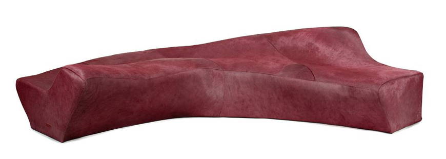 Zaha Hadid, (Iraqi/British, 1950-2016), Moraine Sofa,: Zaha Hadid (Iraqi/British, 1950-2016) Moraine Sofa, 2000 from the Z-Scape Series, manufactured by Sawaya & Moroni, Italy foam, metal and hide Height 29 1/2 x width 133 1/8 x depth 47 1/4 inches. Estim