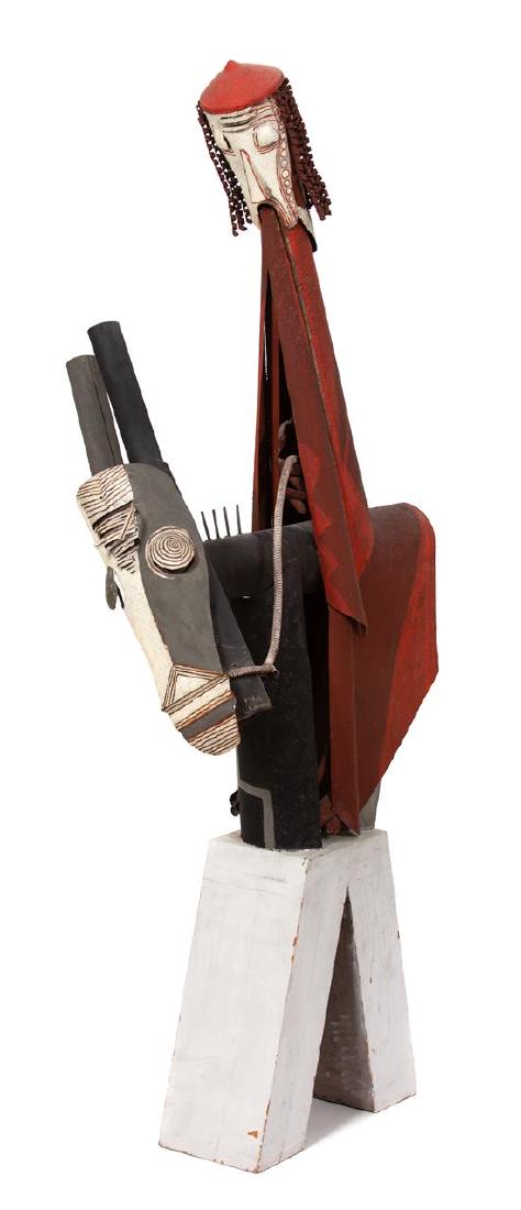 Jean Lambert-Rucki, (Polish, 1888-1967), Don Quixote: Jean Lambert-Rucki (Polish, 1888-1967) Don Quixote mixed media, aluminium on wood base signed and dated at mouth Height 70 x width 20 x depth 30 inches. Estimate $10,000-15,000 Minor nicks to edges an