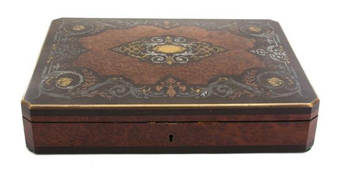 A French Brass and Silver Inlaid Burlwood Games Box (1 of 2)