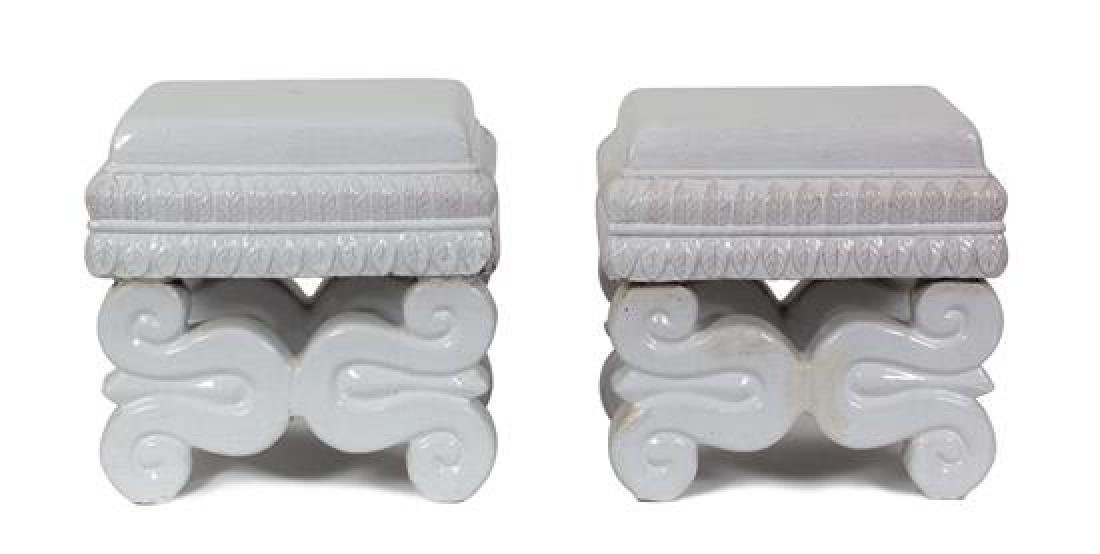 A Pair of Continental White Glazed Ceramic Stools (1 of 1)
