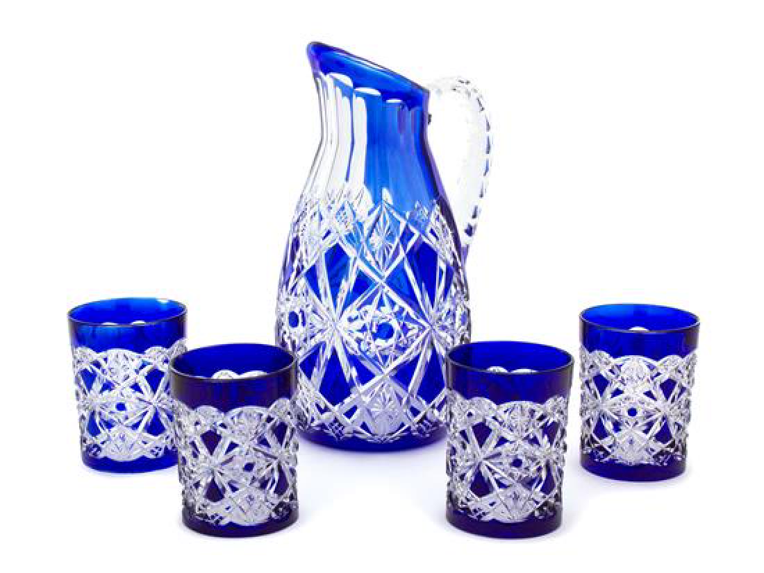 A Baccarat Cobalt Cut-to-Clear Crystal Pitcher and Ten (1 of 1)
