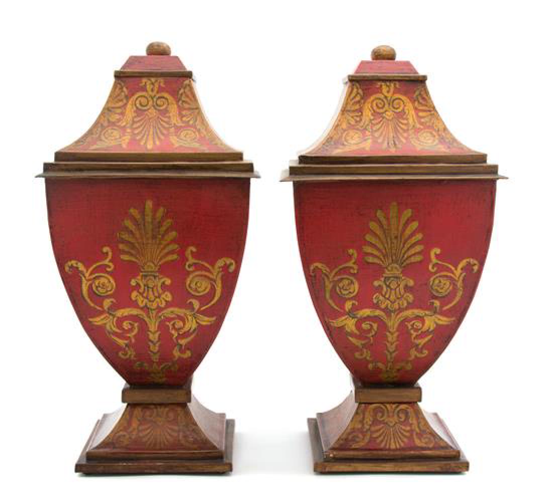 A Pair of Regency Red and Gilt Painted Tole Covered (1 of 1)