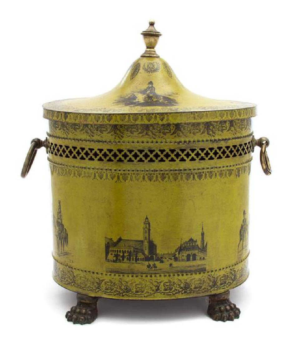 An English Regency Green Tole and Brass Coal Hod Height (1 of 1)