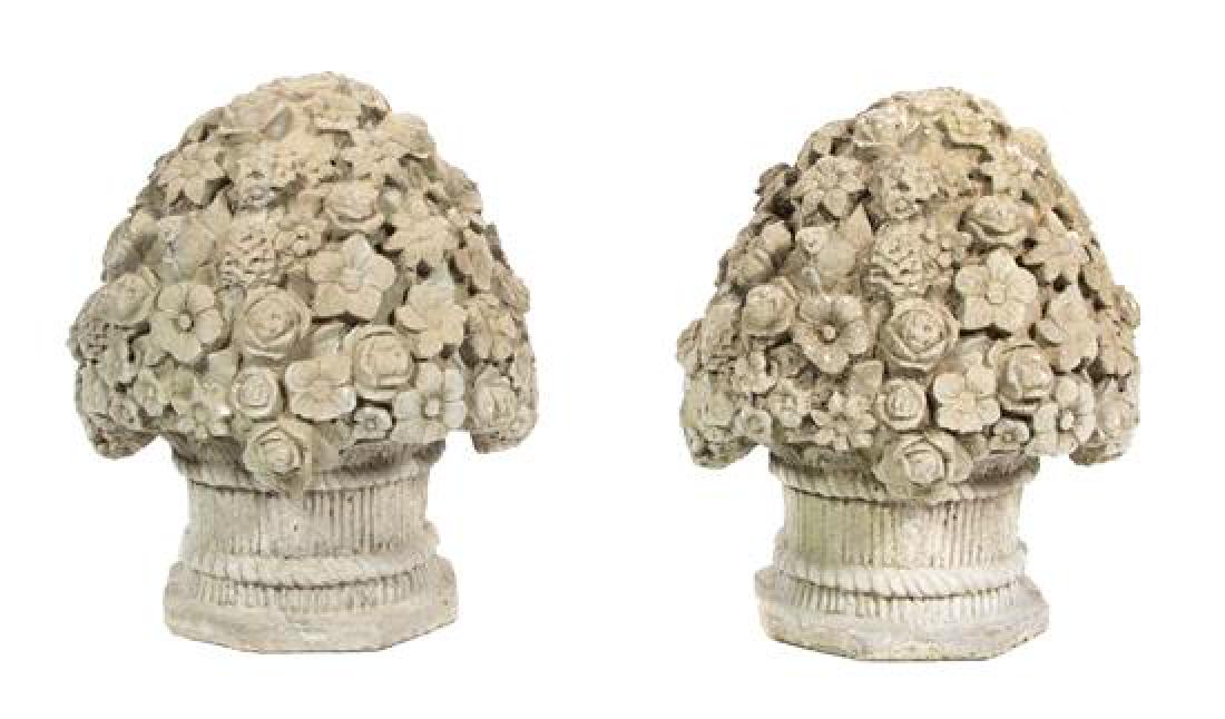 A Pair of Stone Flower Baskets Height 18 inches. (1 of 1)