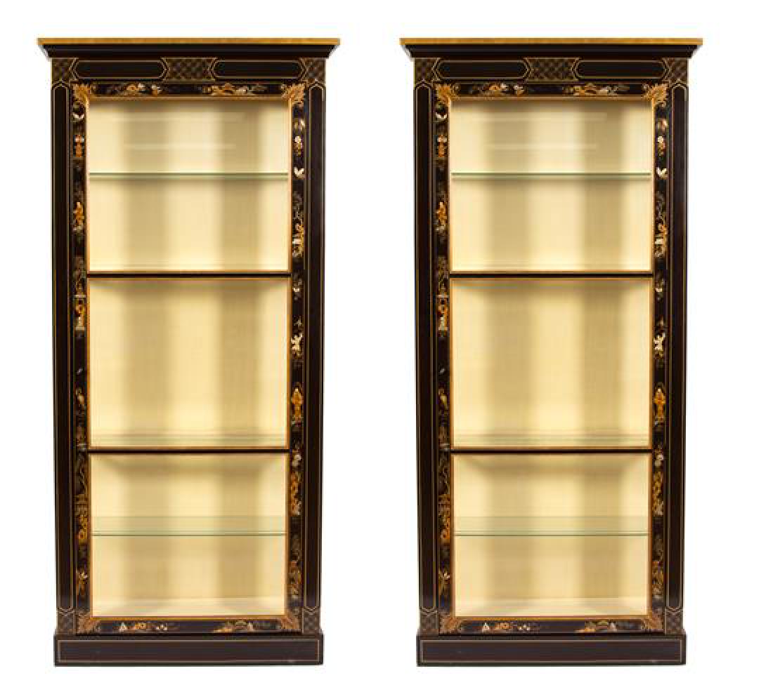 A Pair of Regency Style Black Laquer Display Cabinets (1 of 1)