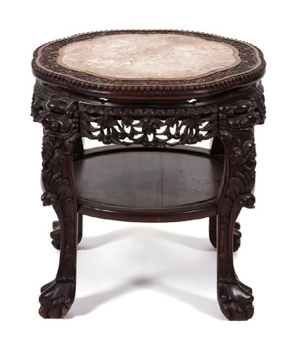 A Chinese Carved Hardwood and Marble Inset Side Table (1 of 1)