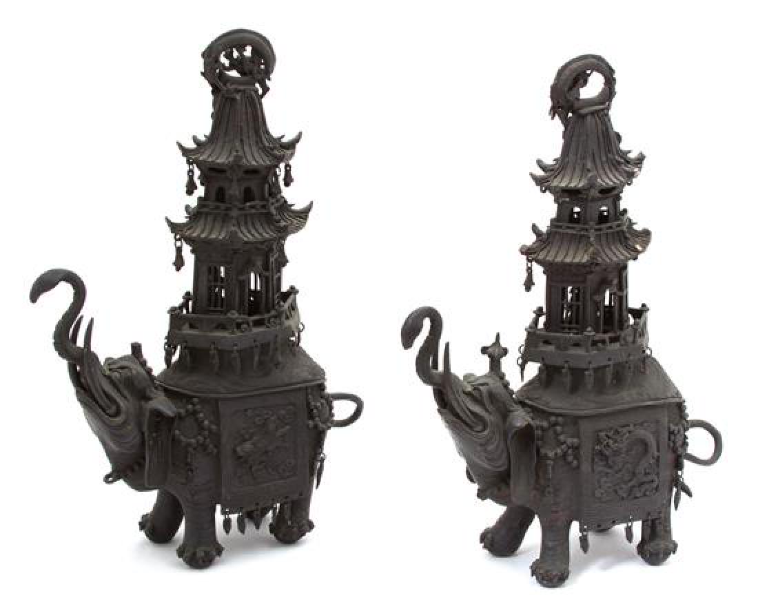 A Pair of Chinese Bronze Elephant Incense Burners (1 of 1)