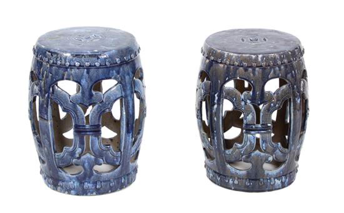 A Pair of Chinese Blue Glazed Ceramic Garden Seats (1 of 1)