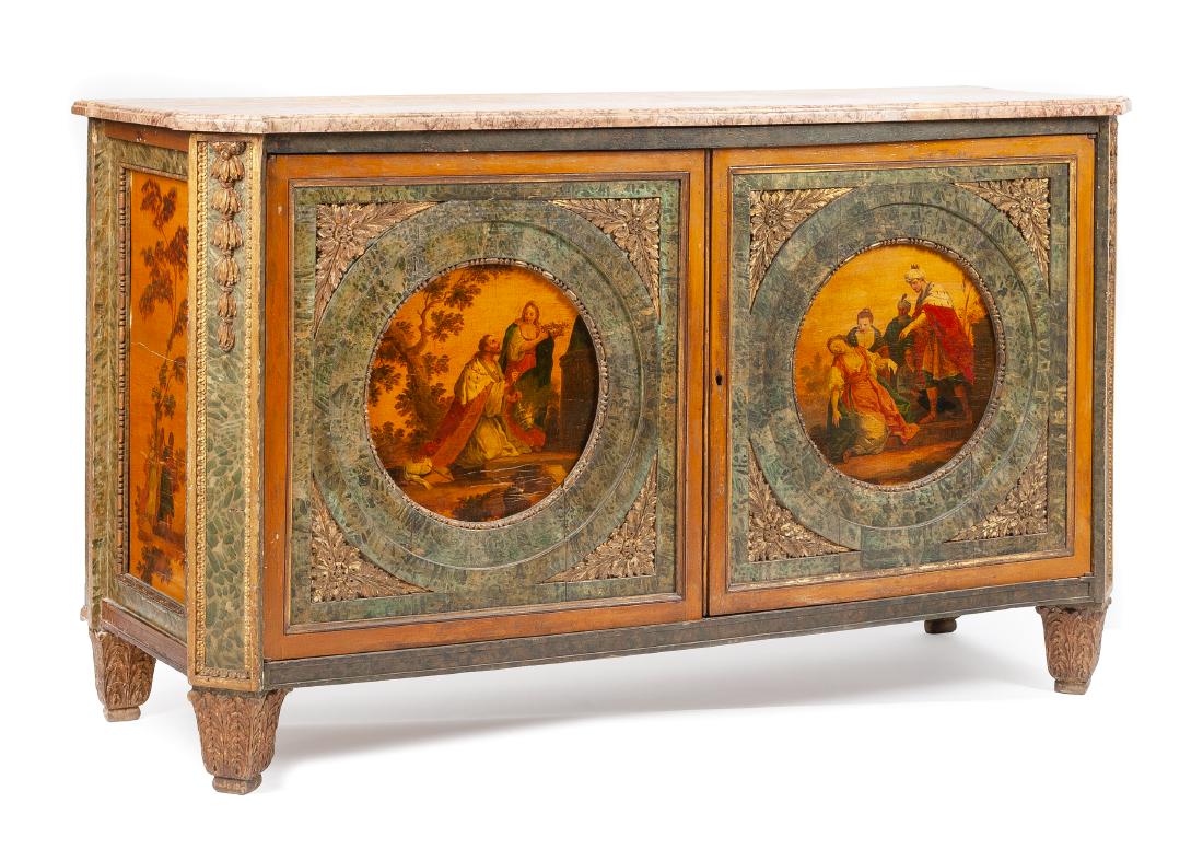 A Louis XVI Style Painted and Parcel Gilt Cabinet (1 of 1)