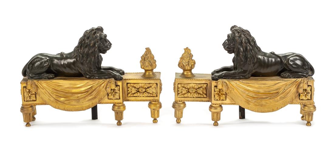 A Pair of French Gilt and Patinated Bronze Chenets (1 of 1)
