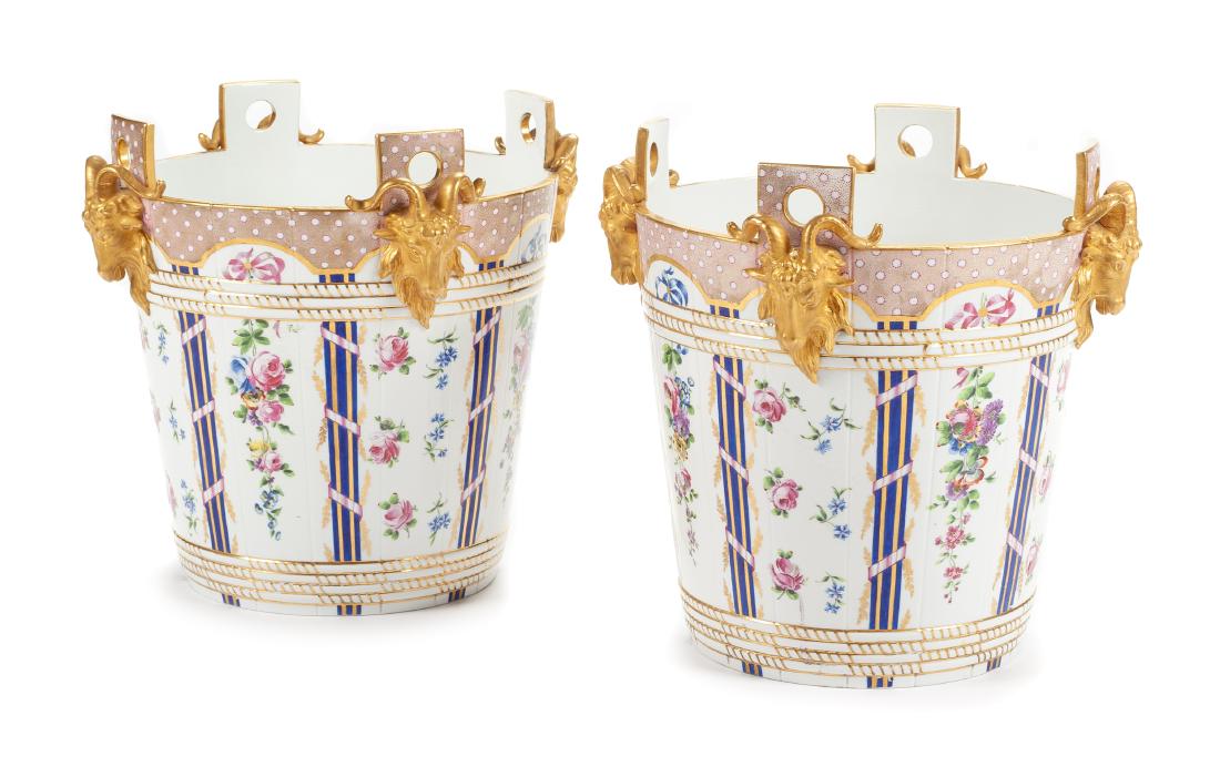A Pair of Sevres Style Porcelain Milk Pails Height 15 (1 of 1)