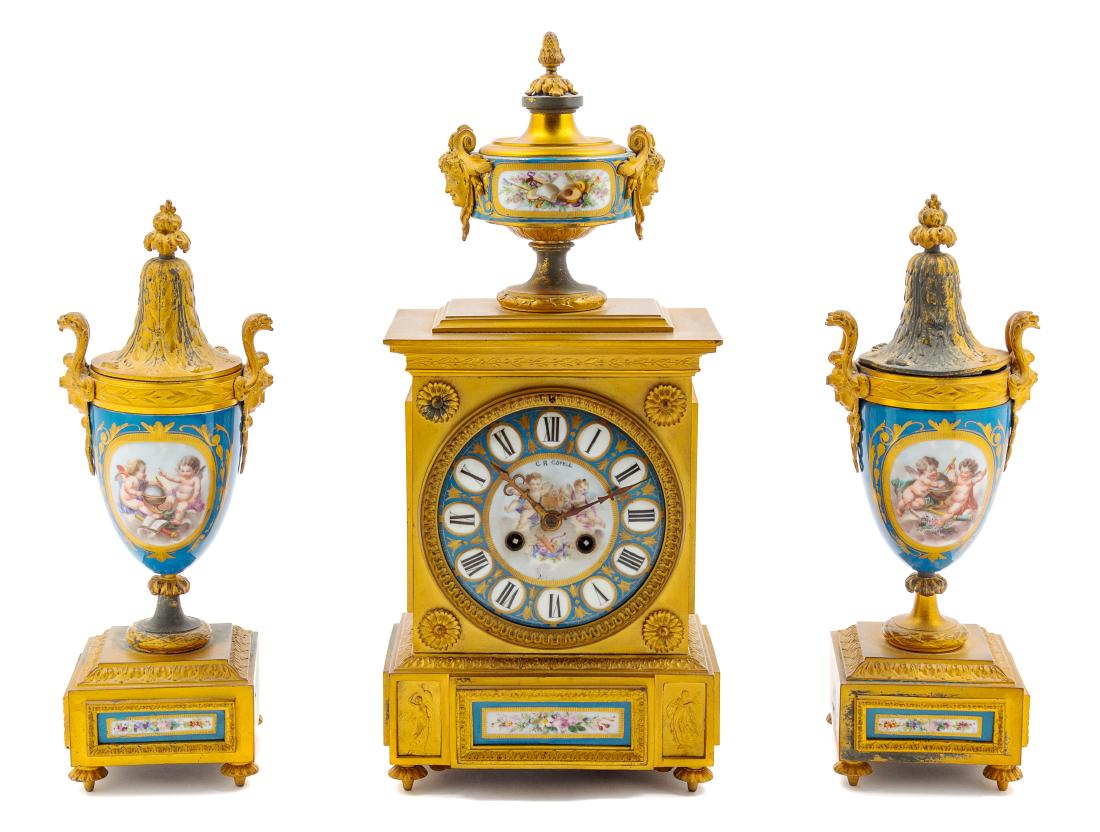 A Sevres Style Porcelain and Gilt Bronze Clock (1 of 2)