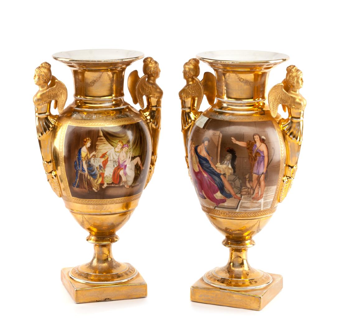 A Pair of Paris Porcelain Vases Height 16 1/2 inches. (1 of 1)