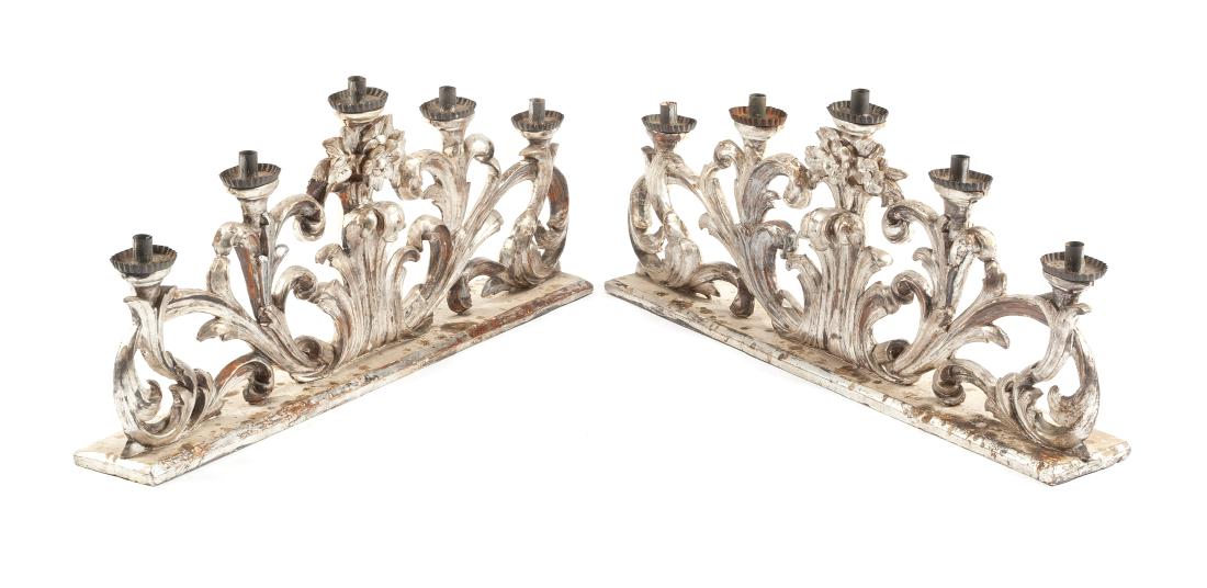 A Pair of Italian Silvered Wood Five-Light Candelabra (1 of 1)