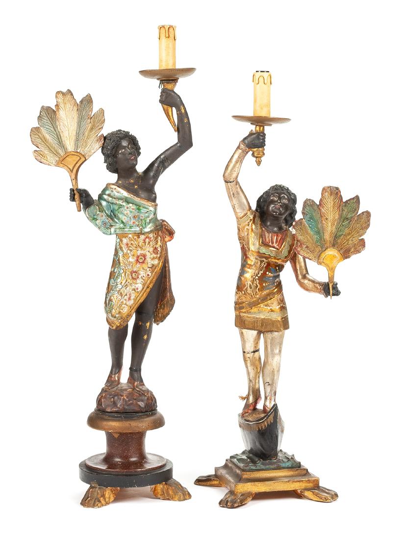 Two Venetian Polychromed Figural Candlesticks Height of (1 of 1)