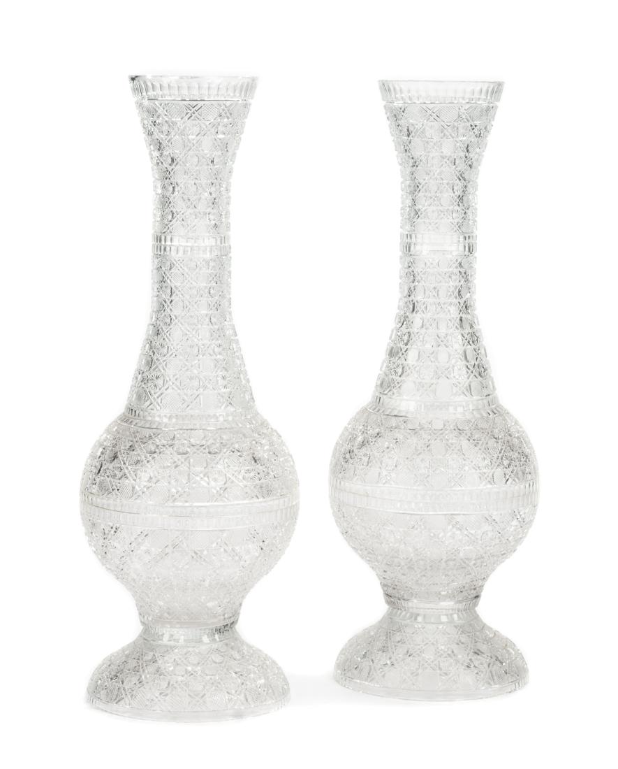 A Pair of Large Cut Glass Vases Height 36 1/4 inches. (1 of 1)