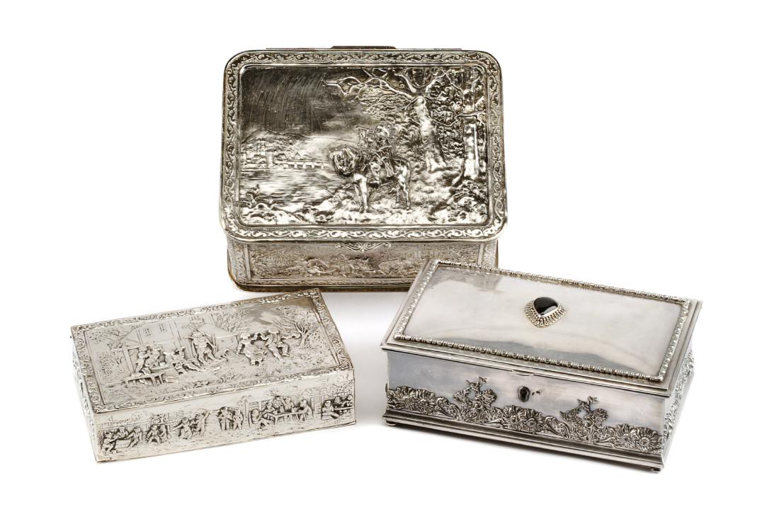 Three Silver and Silver-Plate Table Caskets, Various (1 of 2)