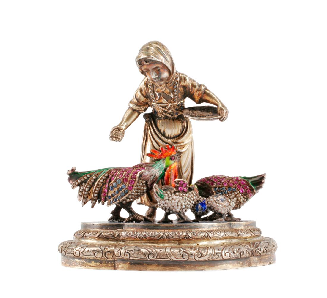 A Continental Ruby Mounted Silver and Enamel Figure, , (1 of 3)